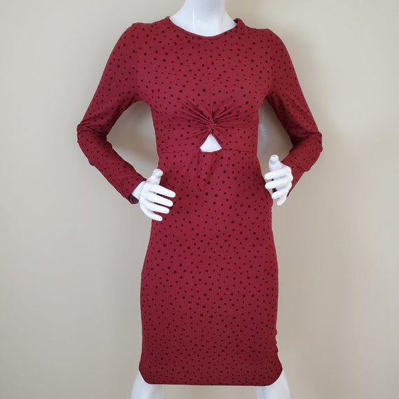 Velvet Torch Women's Burgundy Dot Keyhole Rib Knit Midi Dress SZ XL - Picture 3 of 9